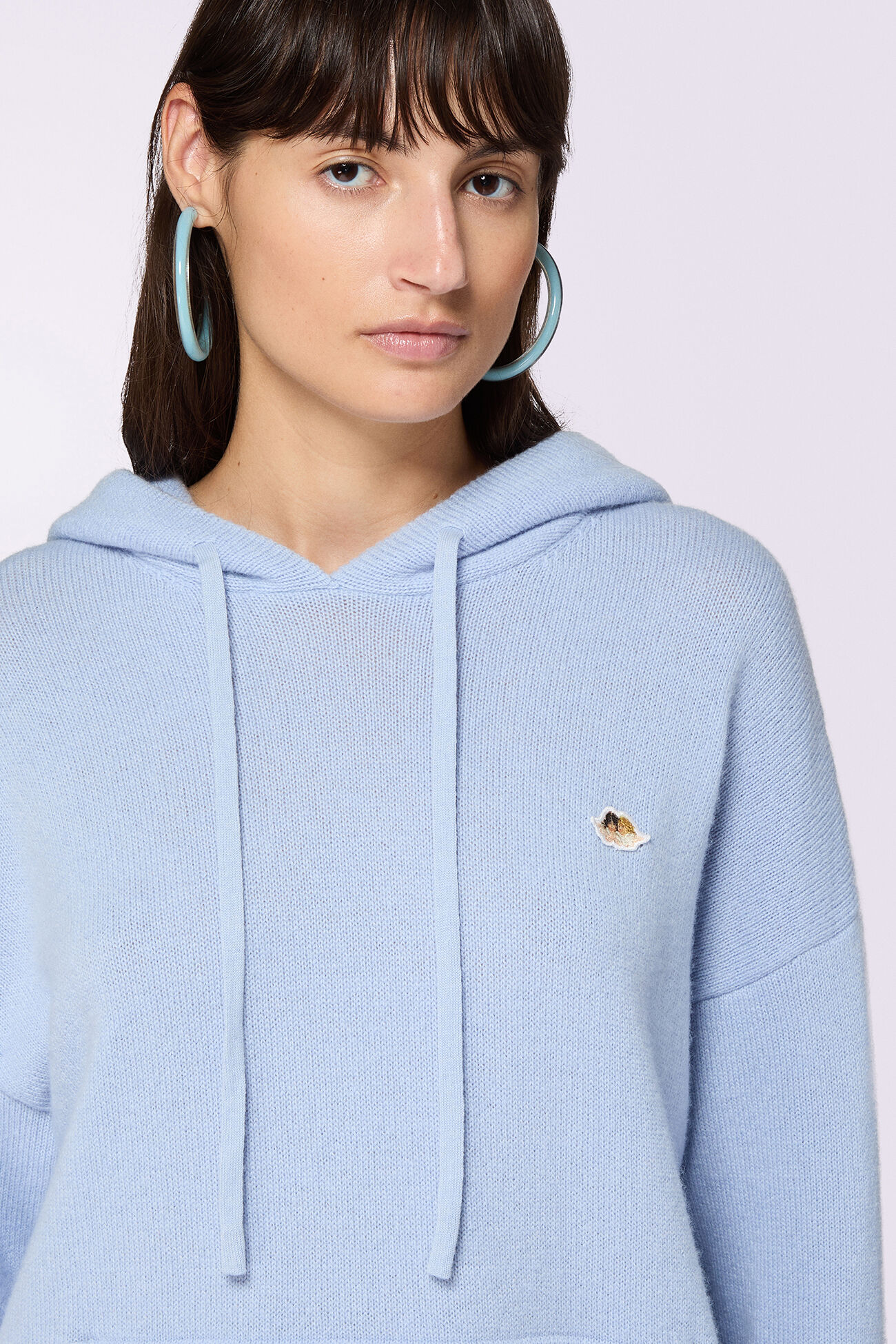 Angels Patch Knit Hoodie Light Blue